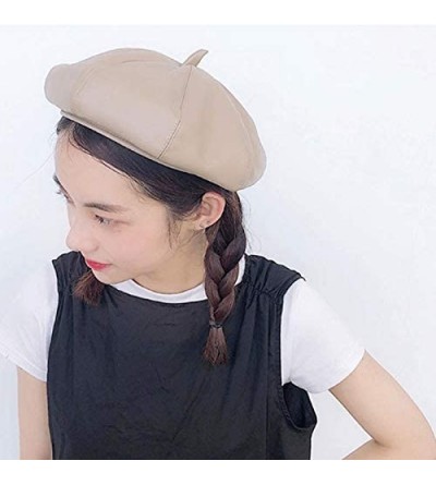 Berets Women Faux Leather Solid Beret French Artist Tam Beanie Hat Cap - 0464 Khaki - CU1938GLLID $10.94
