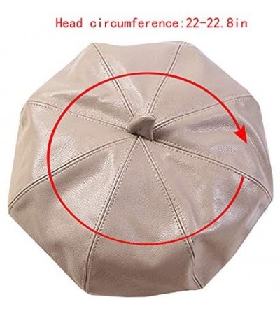 Berets Women Faux Leather Solid Beret French Artist Tam Beanie Hat Cap - 0464 Khaki - CU1938GLLID $10.94