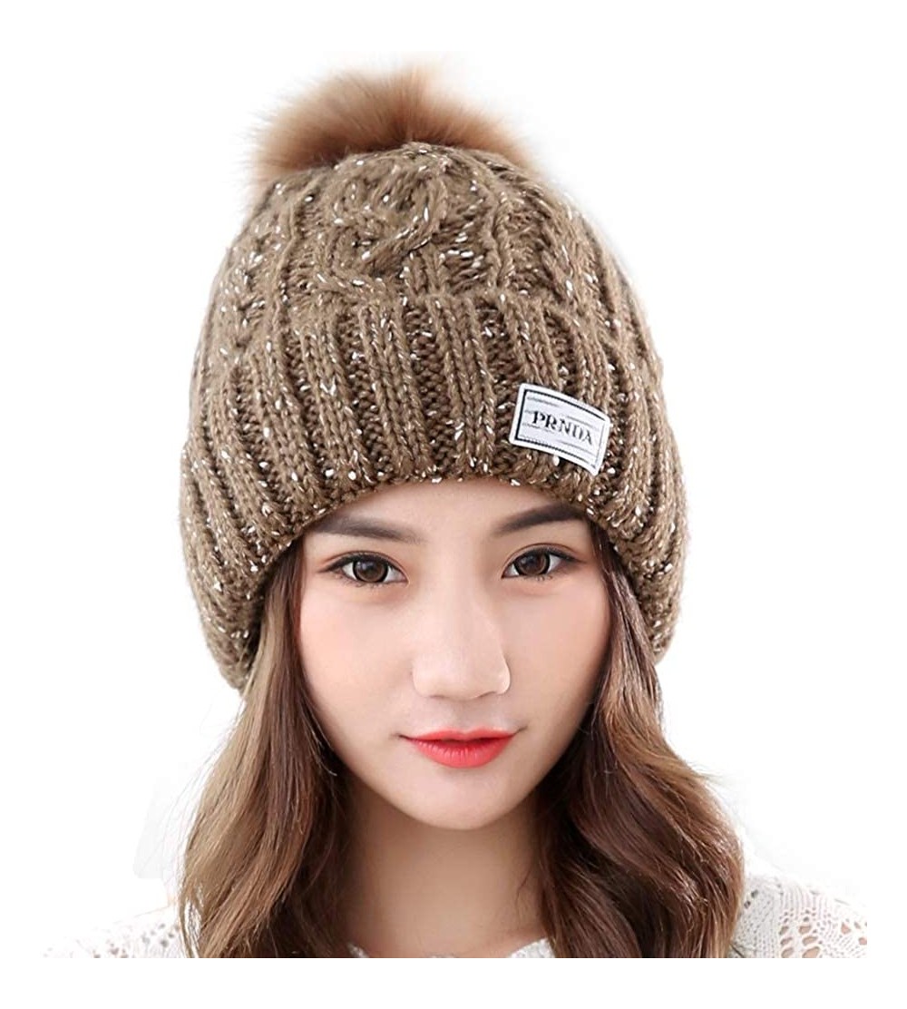 Skullies & Beanies Women's Winter Beanie Hats- Slouchy Warm Knit Hat- Faux Fur Pom Pom Fleece Lined Bobble Hat Ski Cap for Gi...