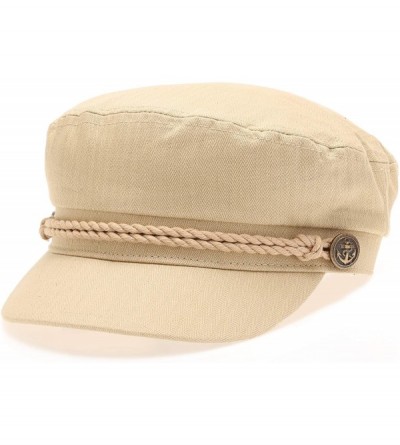 Newsboy Caps Women's 100% Cotton Mariner Style Greek Fisherman's Sailor Newsboy Hats with Comfort Elastic Back - Khaki - CC18...