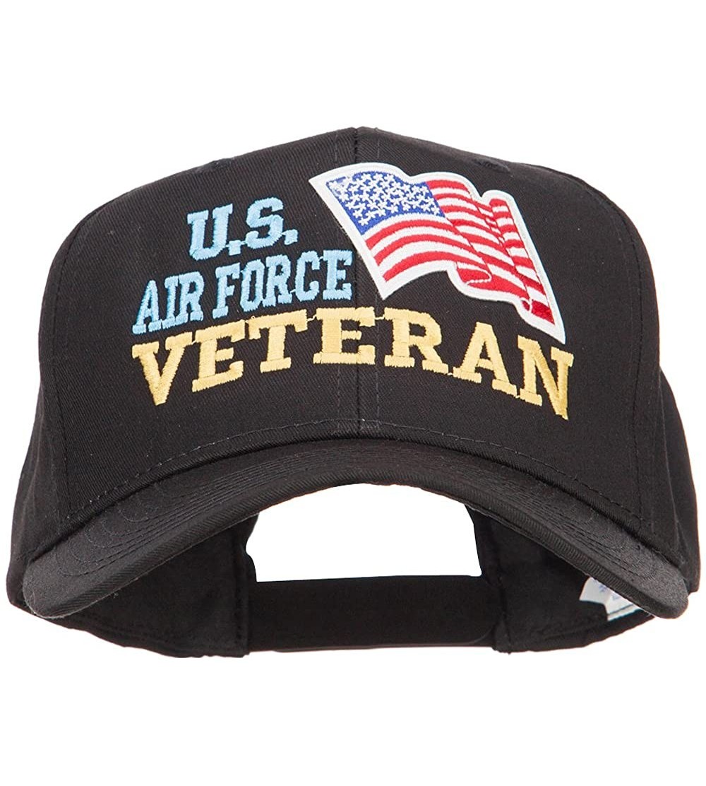 Baseball Caps Wording of US Air Force Veteran with Flag Patched Pro Cap - Black - CX18D0ET04L $18.75