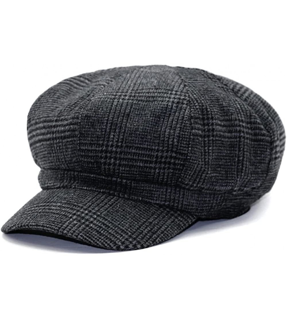 Newsboy Caps Women Newsboy Cap Check Houndstooth Tartan Plaid Pattern - Black and Gray Ffh370s13 - C0184NSNDU5 $15.38