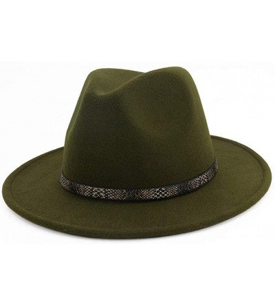 Fedoras Men & Women's Wide Brim Fedora Hat with Band Unisex Felt Panama Cap - Green - CD18LE2TK0X $26.51