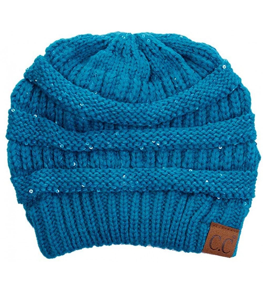 Skullies & Beanies Women Knitted Sparkle Sequin Soft Skull Cap Beanie - Teal - CI18IC7OHOK $15.50