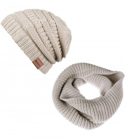 Skullies & Beanies Knit Cable Beanie Hat Scarf Winter Warm Scarves Set Thick Warm Slouchy Knit Cap for Men Women - Light Gray...
