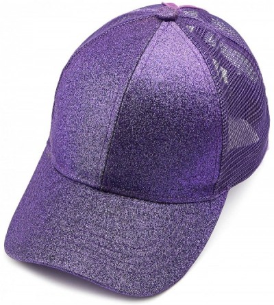 Baseball Caps Hatsandscarf Ponytail caps Messy Buns Trucker Plain Baseball Cap (BT-6) - Glitter-purple - CF18OZ38TZZ $26.87