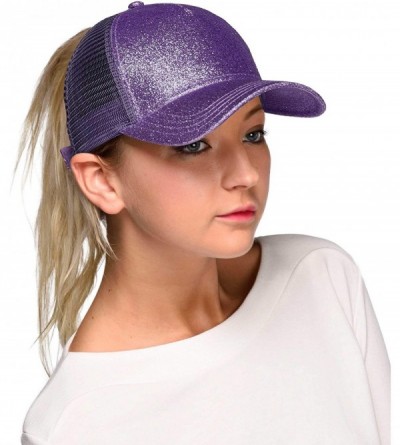 Baseball Caps Hatsandscarf Ponytail caps Messy Buns Trucker Plain Baseball Cap (BT-6) - Glitter-purple - CF18OZ38TZZ $12.02