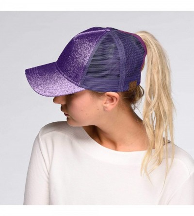 Baseball Caps Hatsandscarf Ponytail caps Messy Buns Trucker Plain Baseball Cap (BT-6) - Glitter-purple - CF18OZ38TZZ $12.02