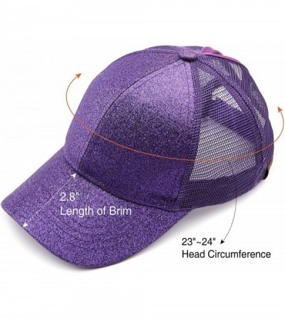 Baseball Caps Hatsandscarf Ponytail caps Messy Buns Trucker Plain Baseball Cap (BT-6) - Glitter-purple - CF18OZ38TZZ $12.02