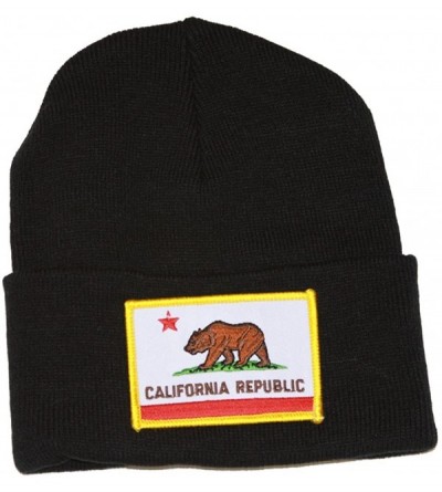 Skullies & Beanies California Republic 3D Patch Embroidery Black Cuff Beanie - CJ11BOWJMA3 $10.09