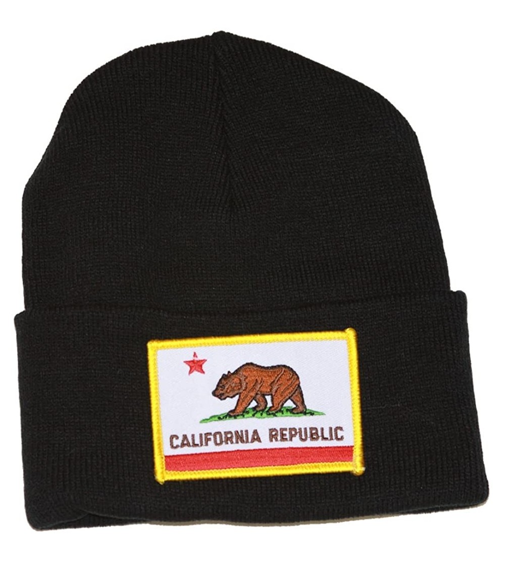 Skullies & Beanies California Republic 3D Patch Embroidery Black Cuff Beanie - CJ11BOWJMA3 $10.09