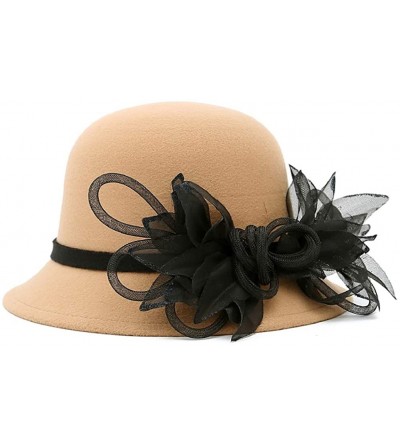 Fedoras Women's Wool Felt Flowers Church Bowler Hats - CS18HC2A26E $22.46