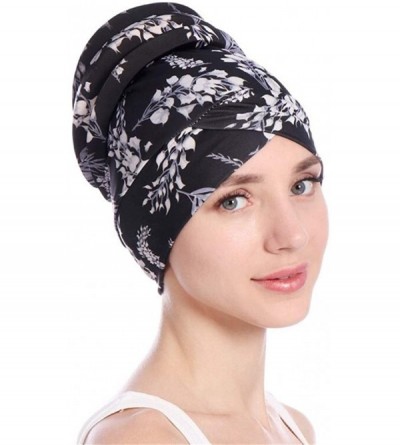 Skullies & Beanies Newly Fashion Women Islamic Muslim Leaves Hijab Turban Hat Headwrap Scarf Cover Chemo Cap Gift - Black - C...