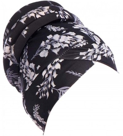 Skullies & Beanies Newly Fashion Women Islamic Muslim Leaves Hijab Turban Hat Headwrap Scarf Cover Chemo Cap Gift - Black - C...