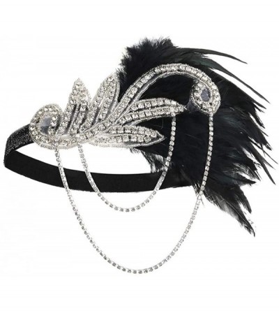 Headbands 1920s Flapper Vintage Feather Gatsby Crystal Headpiece - Black - C118H87EZZL $19.81