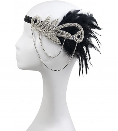 Headbands 1920s Flapper Vintage Feather Gatsby Crystal Headpiece - Black - C118H87EZZL $9.52