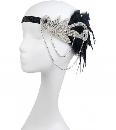 Headbands 1920s Flapper Vintage Feather Gatsby Crystal Headpiece - Black - C118H87EZZL $9.52