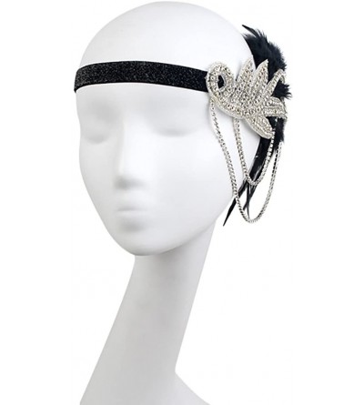 Headbands 1920s Flapper Vintage Feather Gatsby Crystal Headpiece - Black - C118H87EZZL $9.52