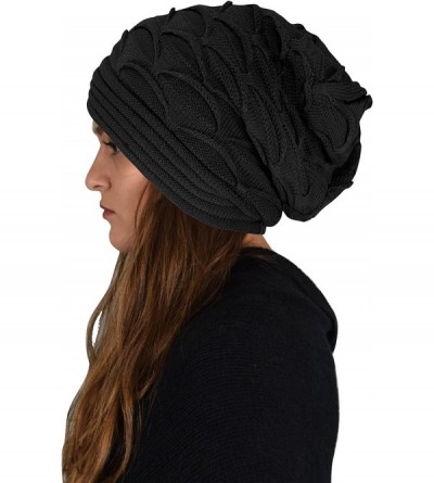 Skullies & Beanies Winter Warm Soft Knitted Baggy Beanie Slouchy Hat Skull Cap - Black - CX12N4VL753 $13.74