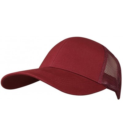Baseball Caps Women Messy Bun Ponytail Mesh Baseball Cap Summer Snapback Hat - Wine - CA18CRDZRL3 $9.48