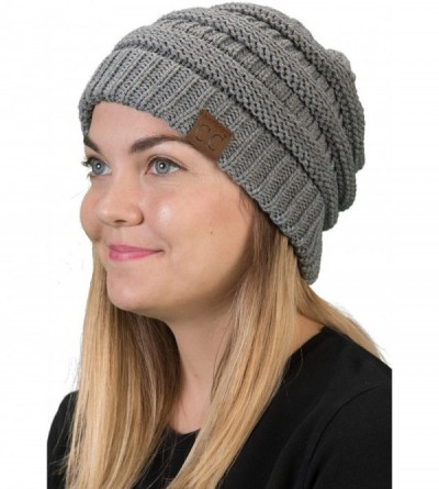 Skullies & Beanies Solid Ribbed Beanie Slouchy Soft Stretch Cable Knit Warm Skull Cap - Heather Grey - CU12N6FJYX9 $13.77