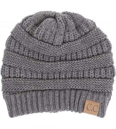 Skullies & Beanies Solid Ribbed Beanie Slouchy Soft Stretch Cable Knit Warm Skull Cap - Heather Grey - CU12N6FJYX9 $13.77