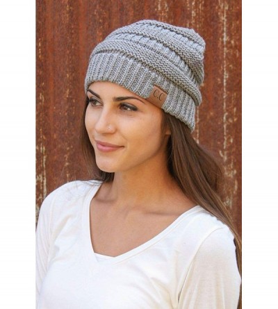 Skullies & Beanies Solid Ribbed Beanie Slouchy Soft Stretch Cable Knit Warm Skull Cap - Heather Grey - CU12N6FJYX9 $13.77