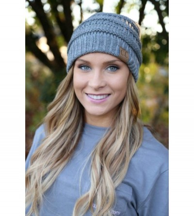 Skullies & Beanies Solid Ribbed Beanie Slouchy Soft Stretch Cable Knit Warm Skull Cap - Heather Grey - CU12N6FJYX9 $13.77