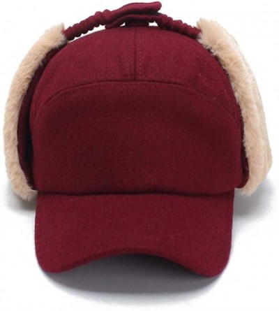 Skullies & Beanies Women's Ushanka Earflaps Flat Cap Winter Woolen Harajuku Bomber Trapper Russian Hats - Red - CL188XZAZGN $...