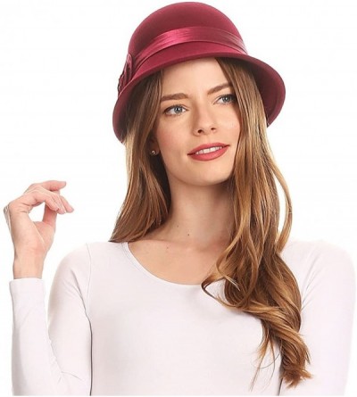 Bucket Hats Womens Vintage Style 100% Wool Cloche Bucket Bell Winter Hat with Flower - Burgandy - C91820N6YMO $29.00