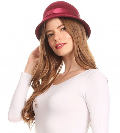 Bucket Hats Womens Vintage Style 100% Wool Cloche Bucket Bell Winter Hat with Flower - Burgandy - C91820N6YMO $29.00