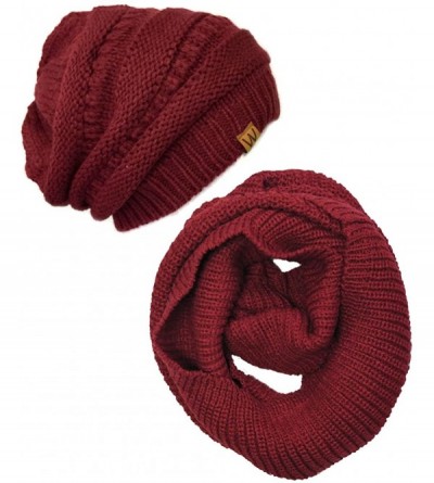 Skullies & Beanies Winter Warm Knitted Infinity Scarf and Beanie Hat - Burgundy - CN18ZZRTGRQ $17.71