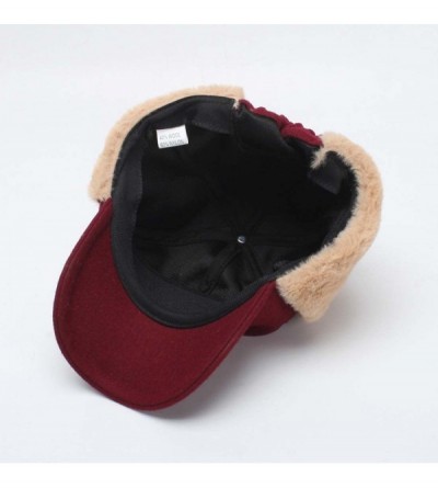 Skullies & Beanies Women's Ushanka Earflaps Flat Cap Winter Woolen Harajuku Bomber Trapper Russian Hats - Red - CL188XZAZGN $...