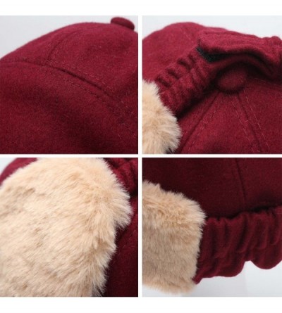 Skullies & Beanies Women's Ushanka Earflaps Flat Cap Winter Woolen Harajuku Bomber Trapper Russian Hats - Red - CL188XZAZGN $...
