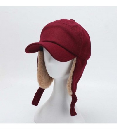 Skullies & Beanies Women's Ushanka Earflaps Flat Cap Winter Woolen Harajuku Bomber Trapper Russian Hats - Red - CL188XZAZGN $...