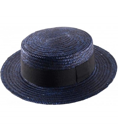 Fedoras Canotier Boater Hat Gondolier Straw - Bleu - CT18RW0IXN5 $21.29