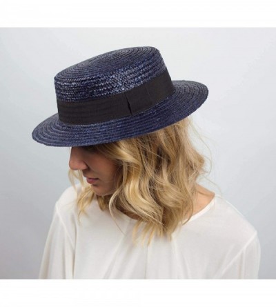 Fedoras Canotier Boater Hat Gondolier Straw - Bleu - CT18RW0IXN5 $21.29