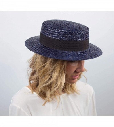 Fedoras Canotier Boater Hat Gondolier Straw - Bleu - CT18RW0IXN5 $21.29