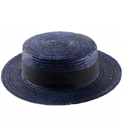 Fedoras Canotier Boater Hat Gondolier Straw - Bleu - CT18RW0IXN5 $21.29