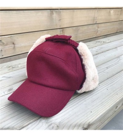 Skullies & Beanies Women's Ushanka Earflaps Flat Cap Winter Woolen Harajuku Bomber Trapper Russian Hats - Red - CL188XZAZGN $...