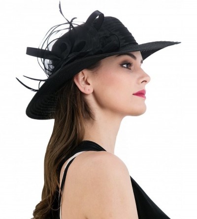 Sun Hats Women's Organza Wide Brim Floral Ribbon Kentucky Derby Church Dress Sun Hat - Black - CG17XWAIX5D $16.54