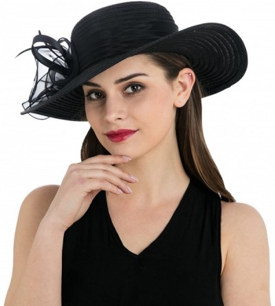 Sun Hats Women's Organza Wide Brim Floral Ribbon Kentucky Derby Church Dress Sun Hat - Black - CG17XWAIX5D $16.54