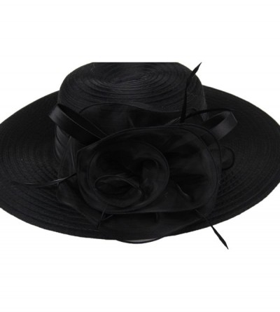 Sun Hats Women's Organza Wide Brim Floral Ribbon Kentucky Derby Church Dress Sun Hat - Black - CG17XWAIX5D $16.54