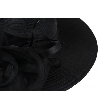 Sun Hats Women's Organza Wide Brim Floral Ribbon Kentucky Derby Church Dress Sun Hat - Black - CG17XWAIX5D $16.54