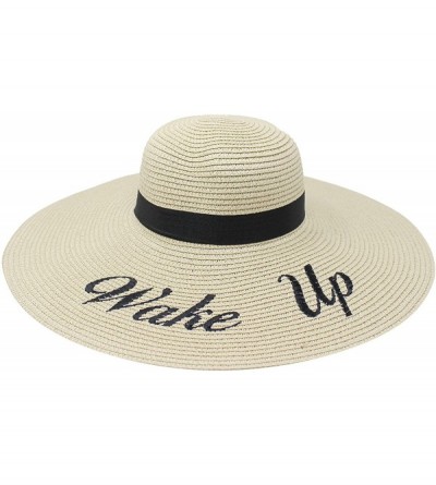 Sun Hats Embroidered Sun Floppy Hat - Wake Up- Beige - CB18EIHX6IW $18.93