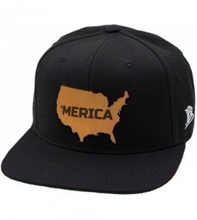 Baseball Caps USA 'The 'Merica' Leather Patch Snapback Hat - Black - C518IGQ8A3R $27.32