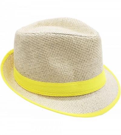 Fedoras Stylish Gangster Fedora Hat w/Band & Rim LINE Trilby Panama Classic Vintage Straw Headwear - Yellow - CI180XQ0YXU $29.16