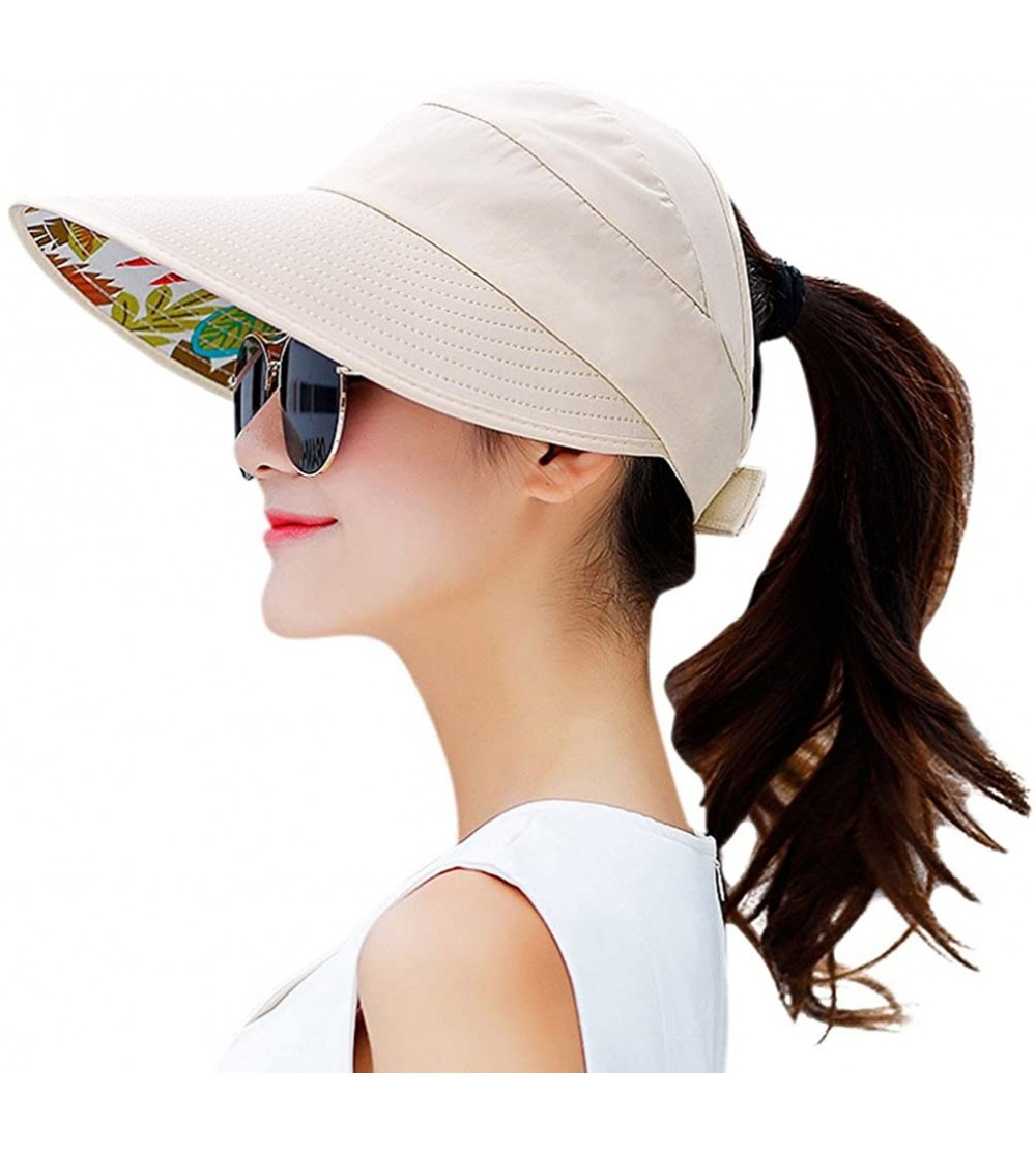 Sun Hats Sun Hats for Women Wide Brim UV Protection Sun Hat Summer Beach Packable Visor - Beige - CZ18CGU6QUD $11.62