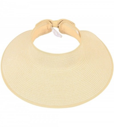 Sun Hats Women's Spring/Summer Collection Straw Woven Wide Brim Sun Visor Hat - Beige White Mix - CG18E2ZNTXT $15.40