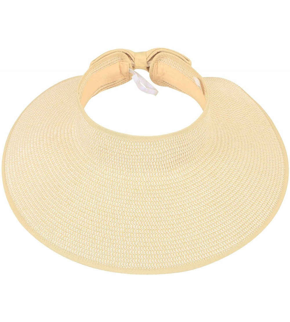 Sun Hats Women's Spring/Summer Collection Straw Woven Wide Brim Sun Visor Hat - Beige White Mix - CG18E2ZNTXT $15.40